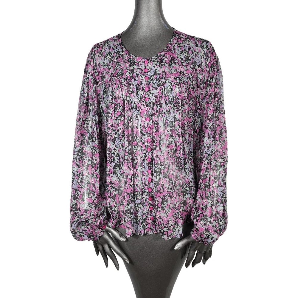 Isabel Marant NWT Purple Blouse Top Floral Semi Sheer Longsleeve 36 4